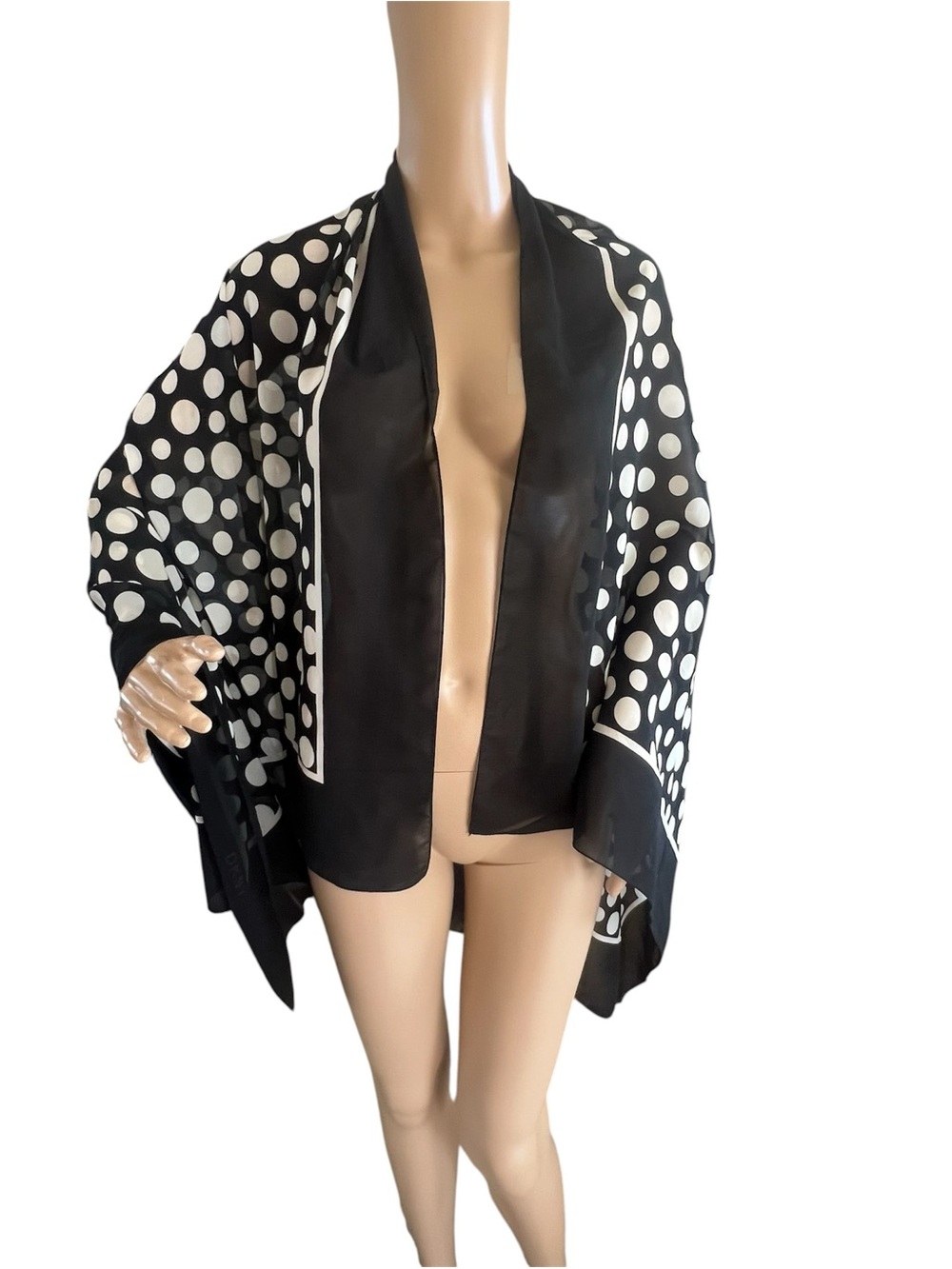 DKNY black and white polka dot shawl scarf
